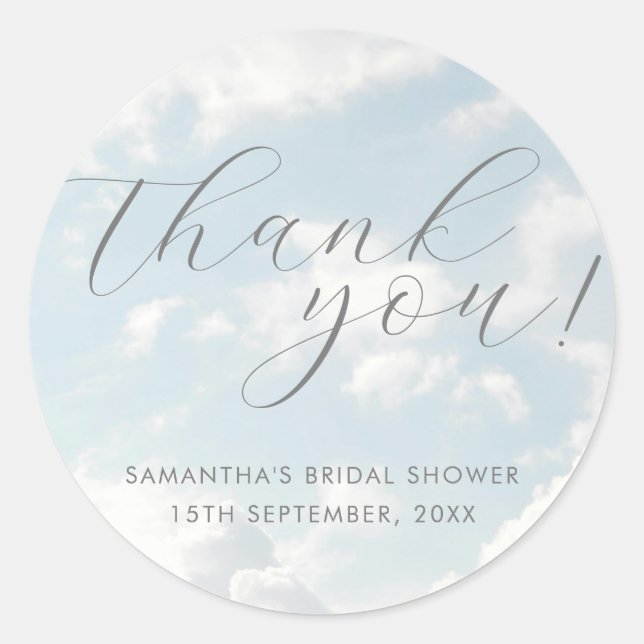 Cloud Nine Blue Cloudy Sky Elegantes Brautparty Runder Aufkleber (Vorderseite)