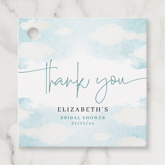 Cloud Nine Blue und White Brautparty vielen Dank Geschenkanhänger (Vorderseite)