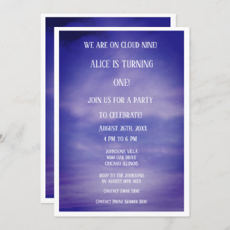 Cloud Nine Boys Girls 1. erster Geburtstag QR-Code Einladung