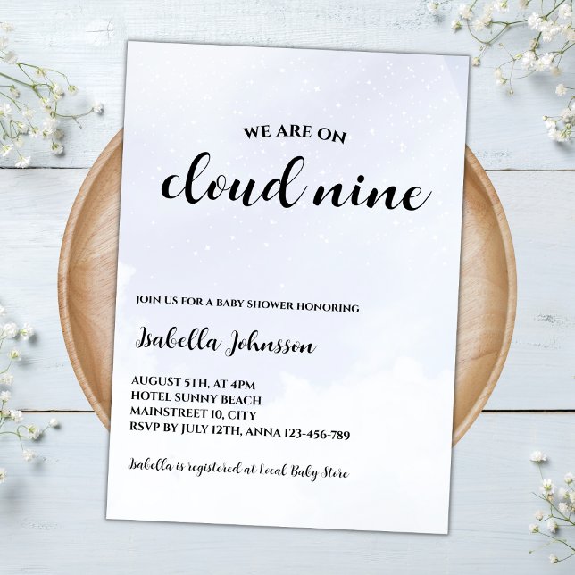 Cloud Nine Clouds Sky Minimalistisch Baby Dusche Einladung (cloud nine baby shower invitation clouds sky gender neutral baby shower minimalist elegant)
