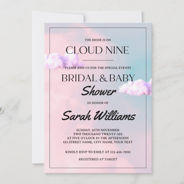 Cloud Nine Colorful Pastel Bridal und Baby Dusche Einladung (Vorderseite)