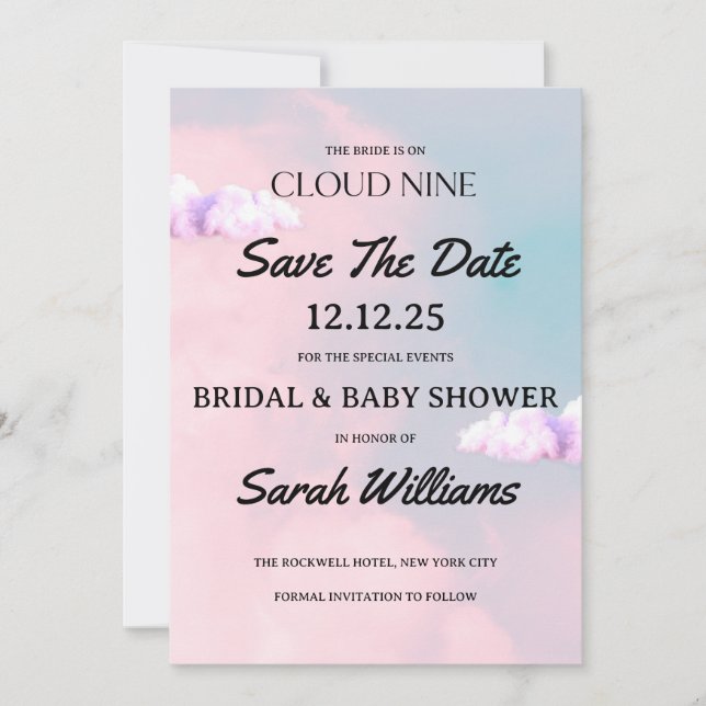 Cloud Nine Colorful Pastel Bridal und Baby Dusche Save The Date (Vorderseite)
