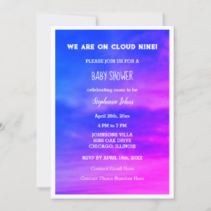 Cloud Nine Girl Baby Dusche Blue Pink Farbenfroh Einladung