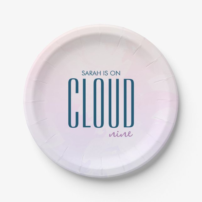 Cloud Nine Pastel Minimalistisch Modernes Brautpar Pappteller (Vorderseite)