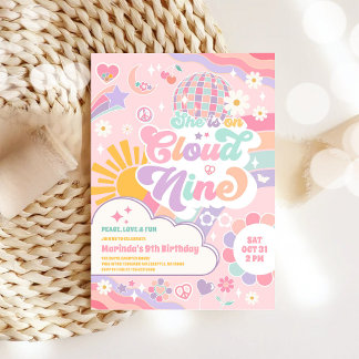 Cloud Nine Retro Groovy Daisy 9th Birthday Einladung