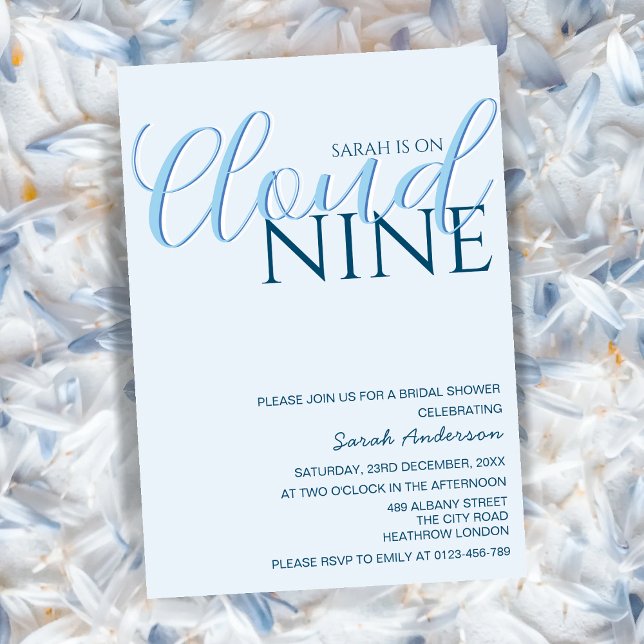 Cloud Nine Simple Typografy Blue Brautparty Einladung (Von Creator hochgeladen)