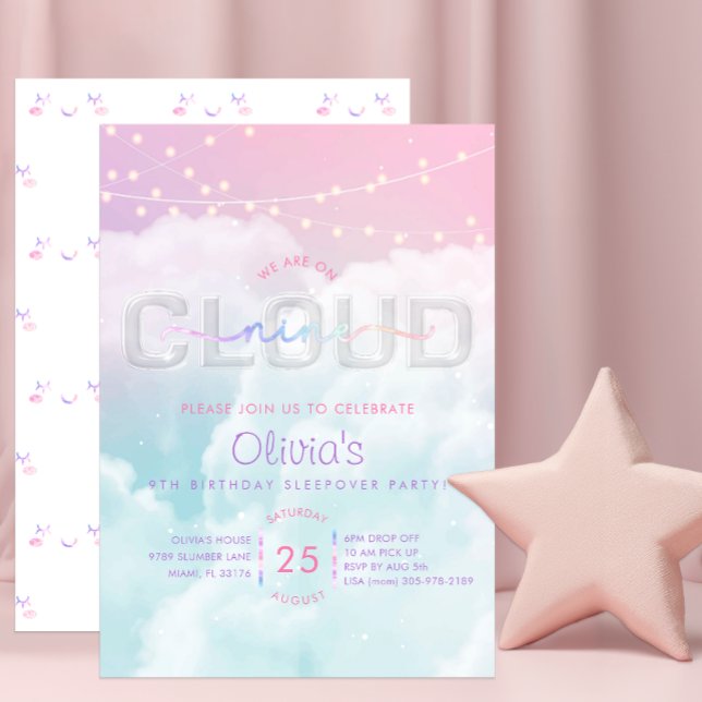 Cloud Nine Sleepover Einladung - Pastel Sky 9th B (Fun Pastel - Cloud Nine Birthday Party Invite)