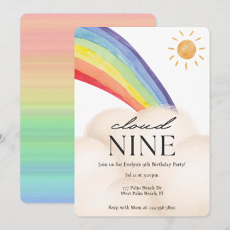 Cloud Nine Watercolor Rainbow & Cloud Ninth Birthd Einladung