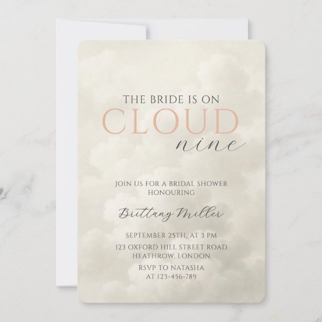 Cloud Nine White Clouds Bridal Shower Einladung (Vorderseite)
