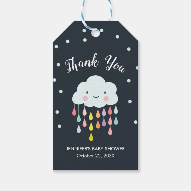 Cloud Raindrops Regenbogenneutral Danke Junge Geschenkanhänger (Vorderseite)