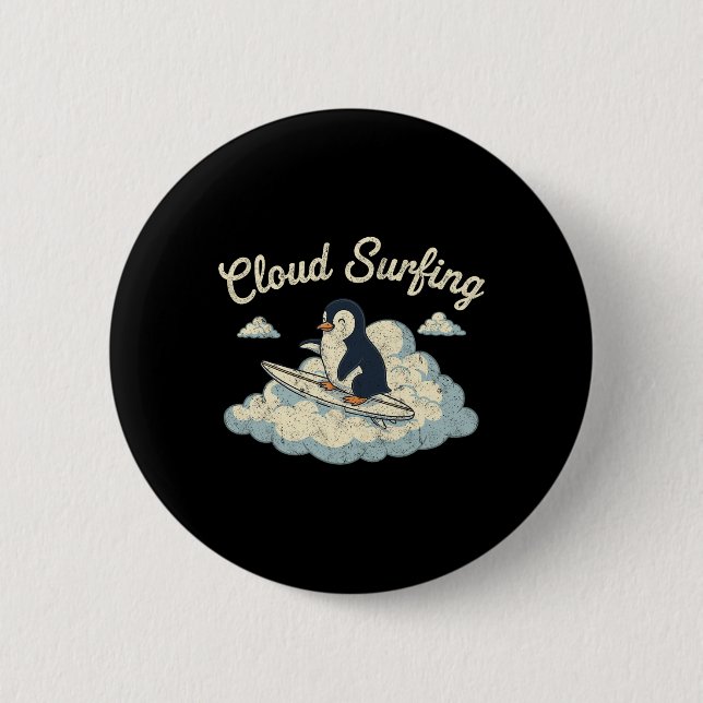 Cloud-Surfing-Pinguin - Whimsical Sky Rider Fun  Button (Vorderseite)
