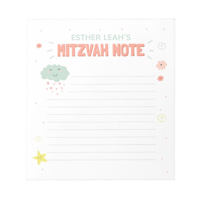 Cloud und Blume Mitzvah Note Notizblock (Vorderseite)