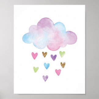 Cloud Watercolor Regenbogen Herz Kinderzimmer Wand Poster