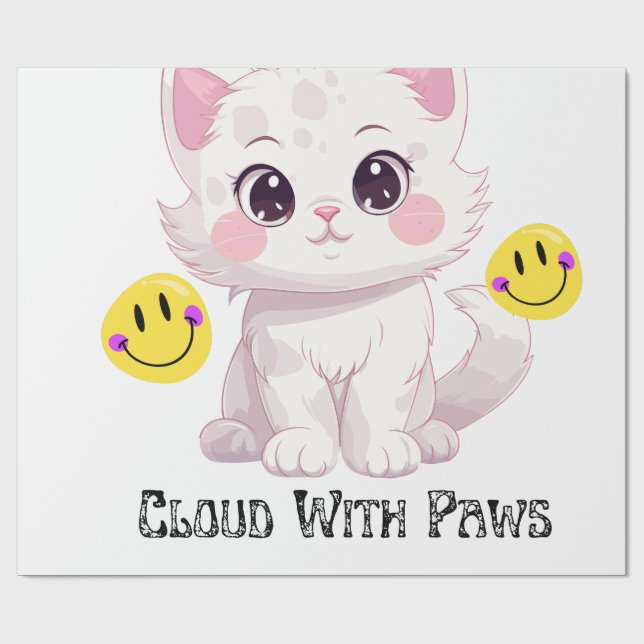 "Cloud With Paws Süße Fluffige Katze Geschenkpapie Geschenkpapier (Flach)