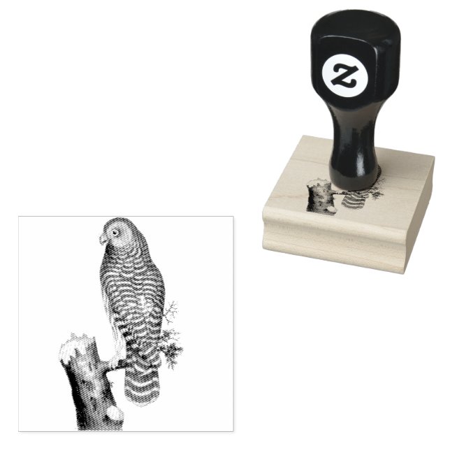 Clouded Owl on Branch Vintag Illustration Gummistempel (Stempel)