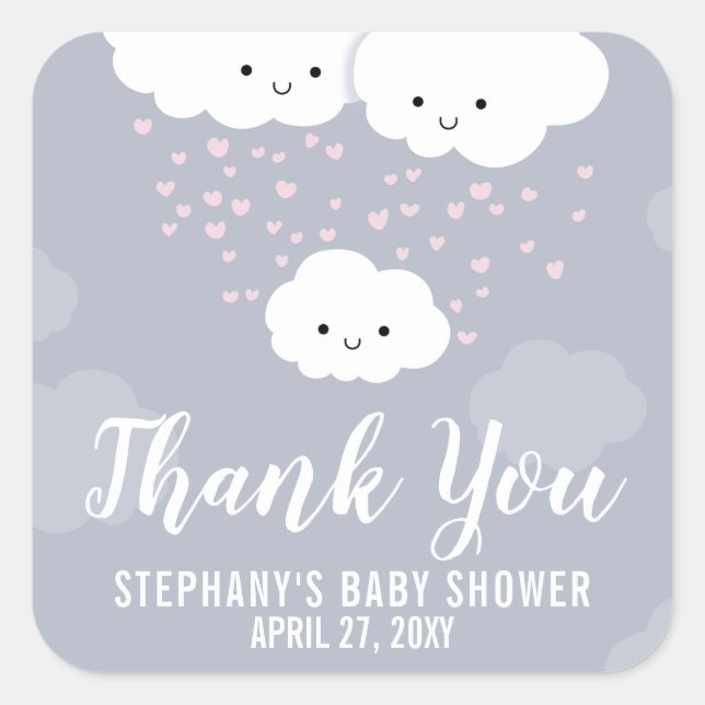 Clouds Family Gray Baby Dusche Danke Stickers (Vorderseite)