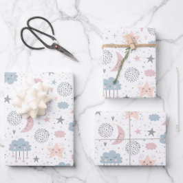 Clouds Moon Starry Sky Baby Dusche Geburtstag Geschenkpapier Set
