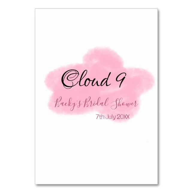 Clouds neun rote Pastell-Junggesellinnen-Abschied  Tischnummer (Vorderseite)