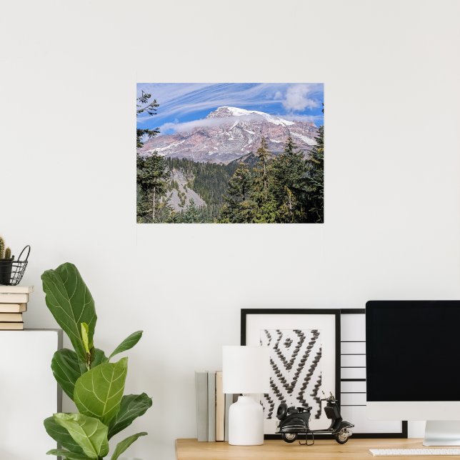 Clouds Over Mount Rainier Scenic Landscape Poster (Heimbüro)