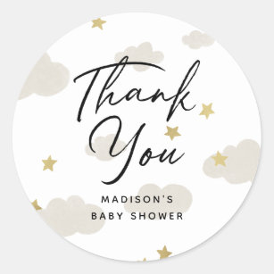 Clouds Stars Gold Vielen Dank Baby Dusche Runder Aufkleber