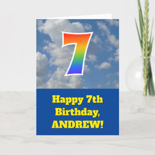 Cloudy Blue Sky, Rainbow Pattern "7" Geburtstag # Karte