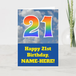 Cloudy Blue Sky, Regenbogenmuster "21" Geburtstag Karte