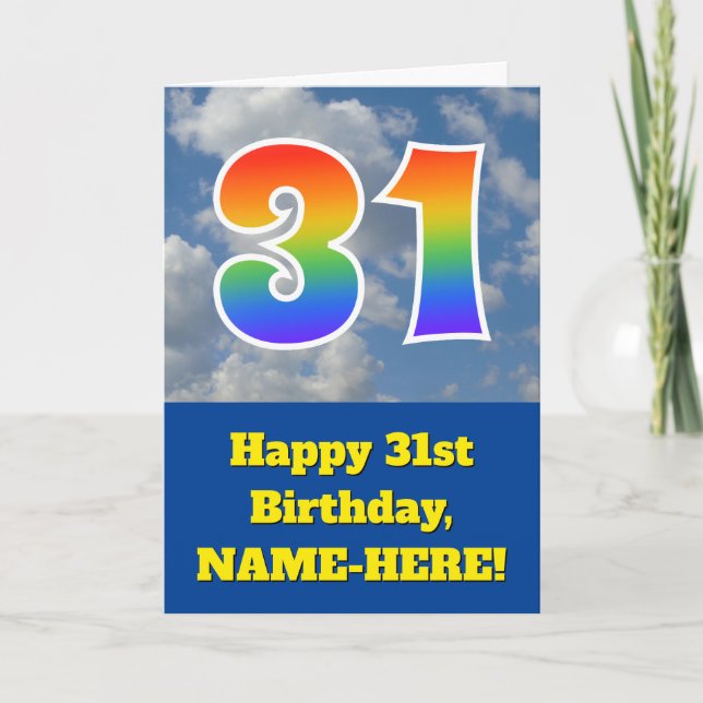 Cloudy Blue Sky, Regenbogenmuster "31" Geburtstag  Karte (Vorderseite)