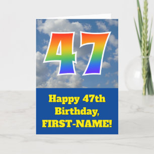 Cloudy Blue Sky, Regenbogenmuster "47" Geburtstag  Karte