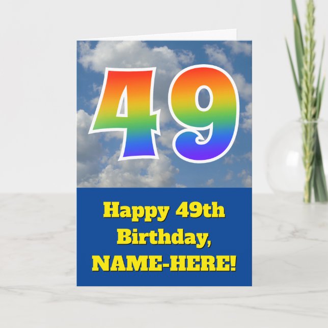 Cloudy Blue Sky, Regenbogenmuster "49" Geburtstag  Karte (Vorderseite)