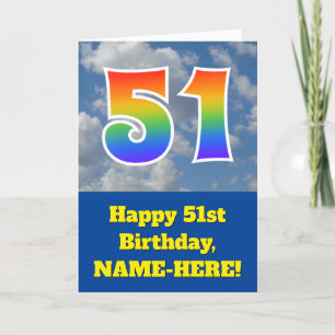 Cloudy Blue Sky, Regenbogenmuster "51" Geburtstag  Karte