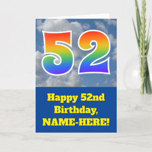 Cloudy Blue Sky, Regenbogenmuster "52" Geburtstag  Karte