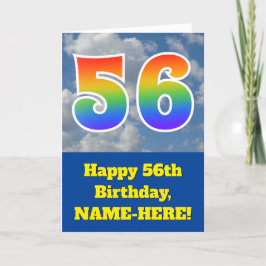 Cloudy Blue Sky, Regenbogenmuster "56" Geburtstag  Karte