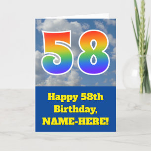 Cloudy Blue Sky, Regenbogenmuster "58" Geburtstag  Karte