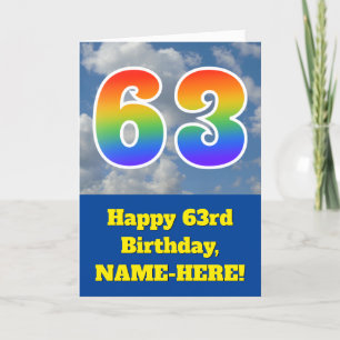 Cloudy Blue Sky, Regenbogenmuster "63" Geburtstag  Karte