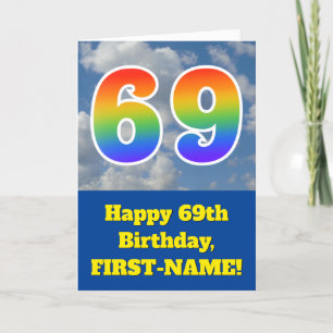 Cloudy Blue Sky, Regenbogenmuster "69" Geburtstag  Karte