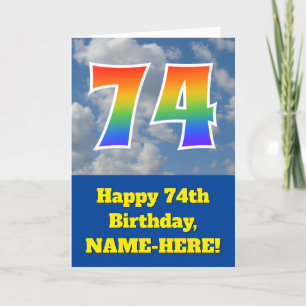 Cloudy Blue Sky, Regenbogenmuster "74" Geburtstag  Karte