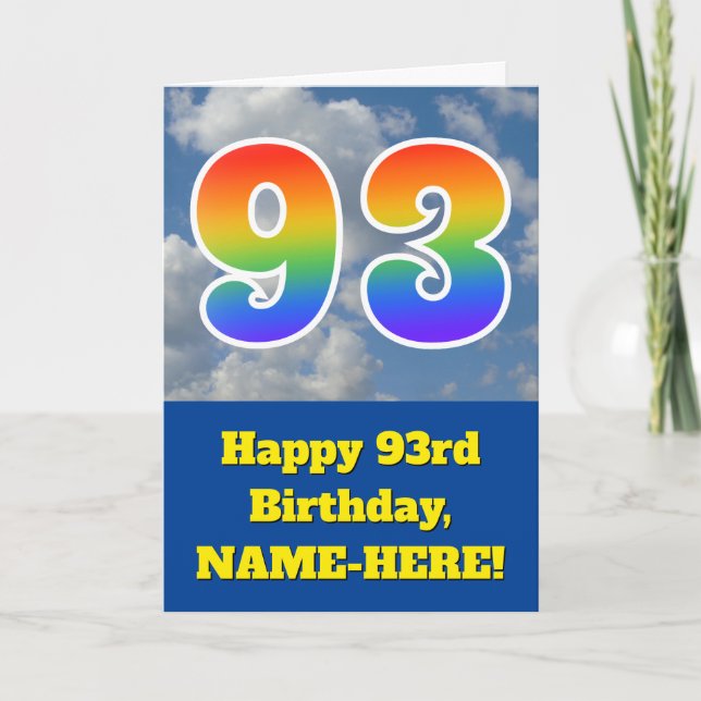 Cloudy Blue Sky, Regenbogenmuster "93" Geburtstag  Karte (Vorderseite)