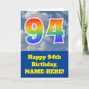 Cloudy Blue Sky, Regenbogenmuster "94" Geburtstag  Karte