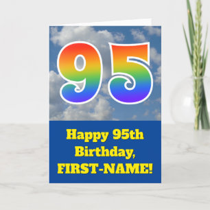 Cloudy Blue Sky, Regenbogenmuster "95" Geburtstag  Karte