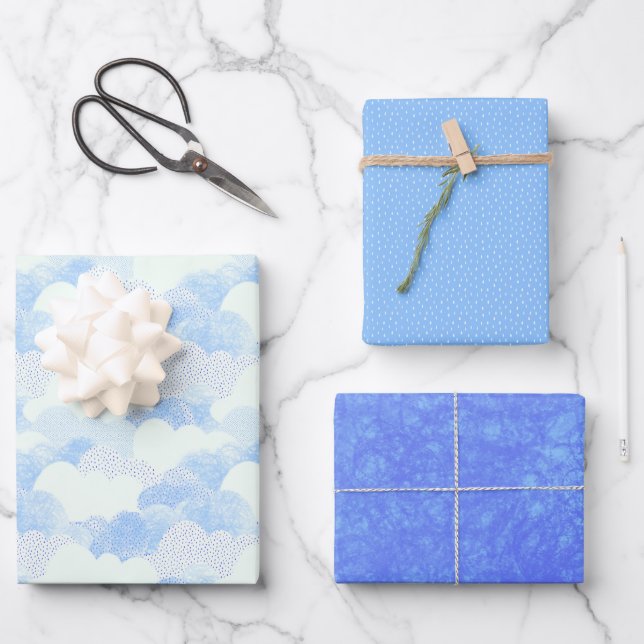 Cloudy Blue Textured Skies Geschenkpapier Set (Vorderseite)