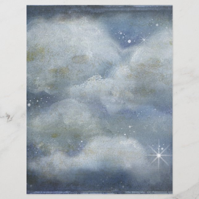Cloudy Night Starry Sky Deep Blue Scrapbook Paper (Vorderseite)