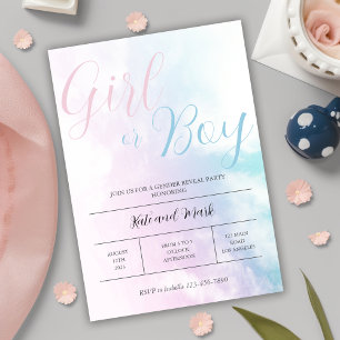 Cloudy Pink Blue Pastel Girl or Boy Gender Reveal Einladung