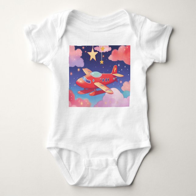 Cloudy Red Airplane AI Art Baby Strampler (Vorderseite)