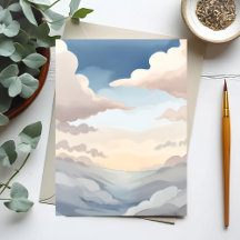 Cloudy Skies | Watercolor Sky Blue Clouds