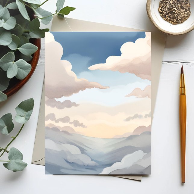Cloudy Skies | Watercolor Sky Blue Clouds Postkarte (Von Creator hochgeladen)