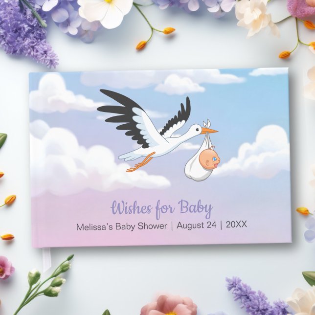 Cloudy Sky Stork Baby Shower Gästebuch (Von Creator hochgeladen)