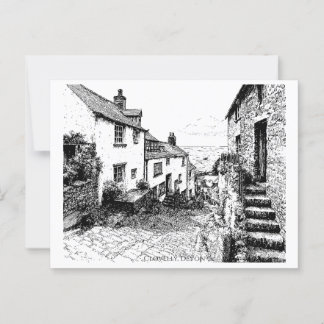 Clovelly Village Sketch, Devon England Postkarte