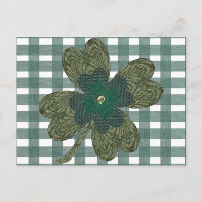 Clover auf Gingham Postcard Postkarte (Vorderseite)