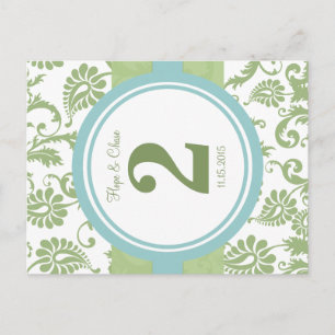 Clover Damask und Aqua-Tischnummer Postkarte