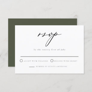 CLOVER Green Minimalistisch Script Wedding RSVP Ca Einladung
